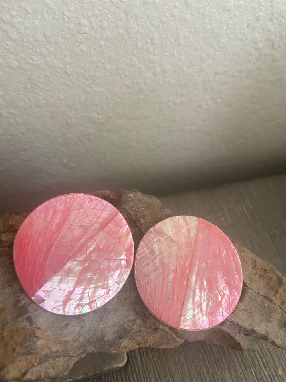 Vintage 80s Oversized Mother of Pearl Button Stud Earrings